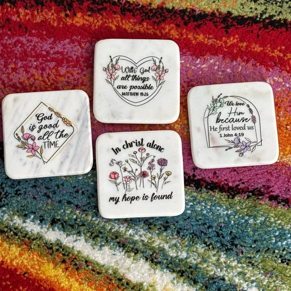 Christian Marble Coasters with Inspirational Quotes
